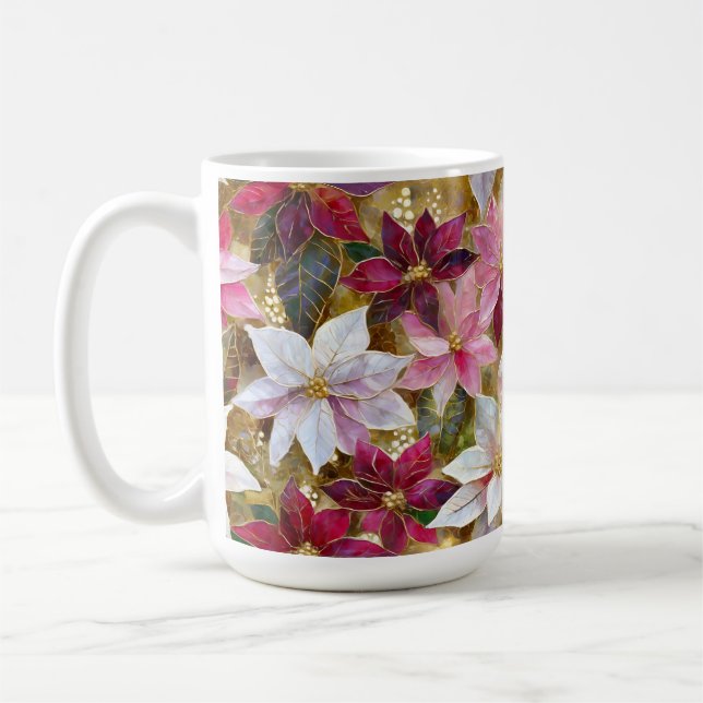 Gold Burgund Bronze Pink Red White Poinsettia Kaffeetasse (Links)