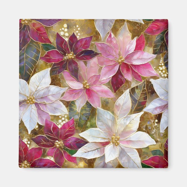 Gold Burgund Bronze Pink Red White Poinsettia Magnet (Vorne)