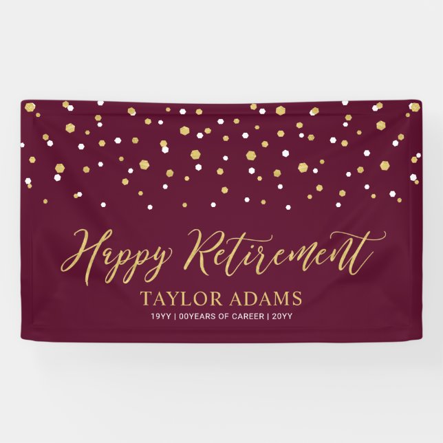 Gold & Burgund Confetti | Happy Retirement Party Banner (Horizontal)