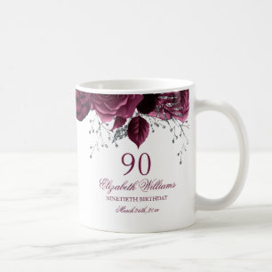 Gold Burgund Florale Rose 90. Geburtstag Kaffeetasse