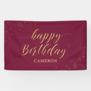 Gold & Burgund Funkelnde Happy Birthday Party Banner