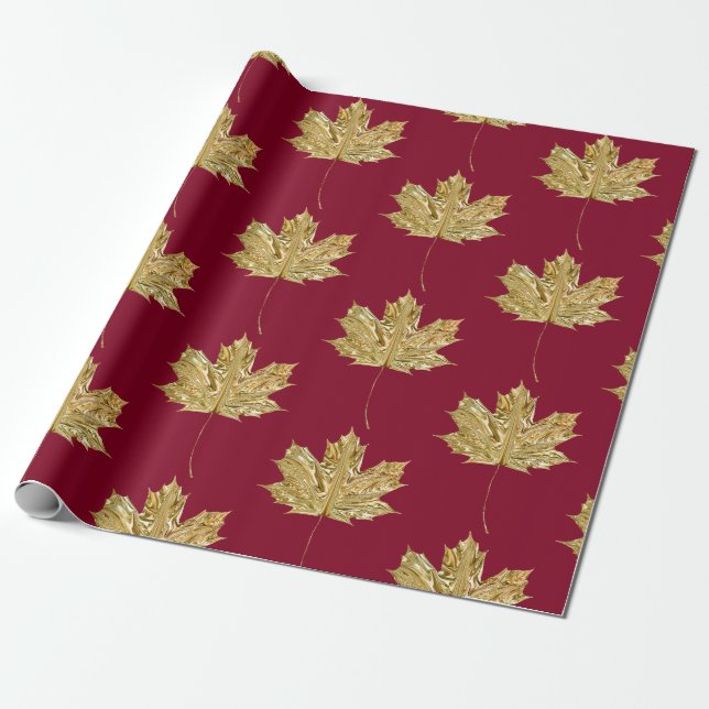 Gold Burgund MAPLE LEAF Geburtstagsfeier Geschenkpapier (Ungerollt)