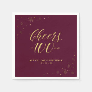 Gold & Burgund Moderne Cheers 100. Geburtstagspart Serviette