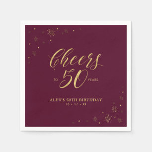 Gold & Burgund Moderne Cheers 50. Geburtstagsparty Serviette