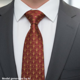 Gold-Burgund-Muster im Art Deco-Stil Krawatte