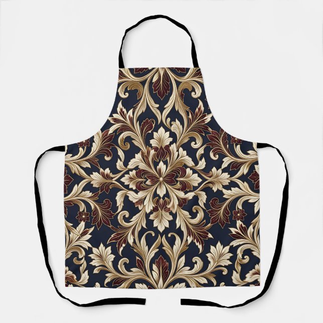 Gold-Burgund-Muster opulente Barock Schürze (Vorderseite)