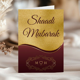 Gold Burgund Persönliches Monogramm Shaadi Mubarak Karte