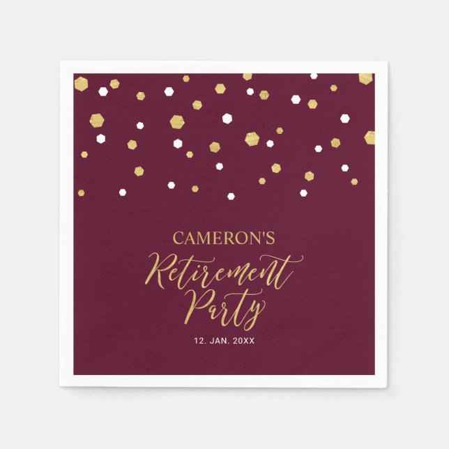Gold & Burgund Red Chic Confetti Rentierung Serviette (Vorderseite)