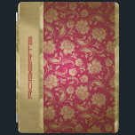 Gold & Burgund Red Floral Damasks iPad Hülle<br><div class="desc">Elegantes Monogramm Gold und bordeauxrote Blumendamasken mit metallischem Goldakzent.</div>