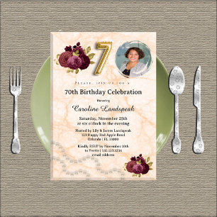 Gold & Burgund Rose 70. Geburtstag Einladung