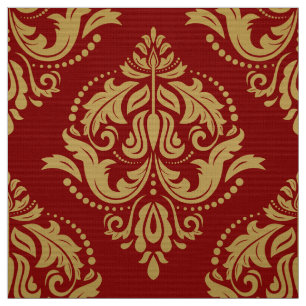 Gold & Burgund Rote Verzierte BlumenDamaskus Stoff