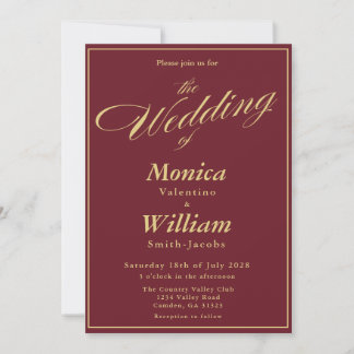 Gold-Burgund-Schrift-Typografie-Hochzeits-Einladun Einladung