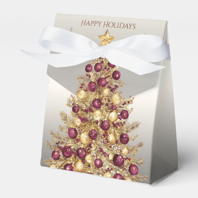 Gold Burgund Weihnachtsbaum Geschenkboxen Geschenkschachtel (Vorderseite)