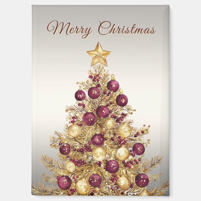 Gold Burgund Weihnachtsbaum Holiday Magnet (Vorderseite)