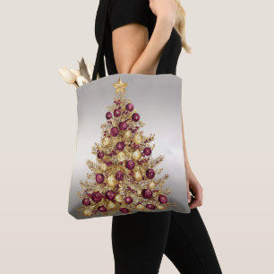 Gold Burgund Weihnachtsbaum Holiday Tote Bag