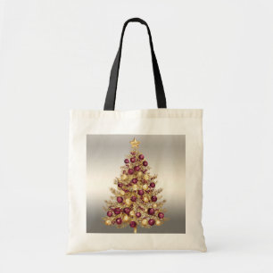 Gold Burgund Weihnachtsbaum Holiday Tote Bag Tragetasche
