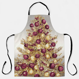 Gold Burgund Weihnachtsbaum Schürze