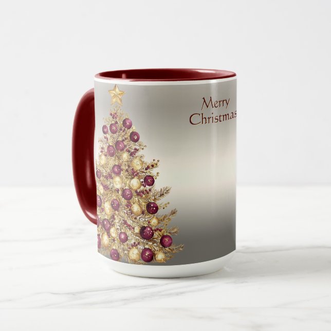 Gold Burgund Weihnachtsbaum Tasse (Vorderseite Links)