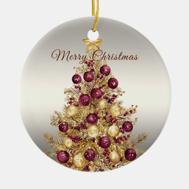 Gold Burgund Weihnachtsbaum Urlaub Keramik Ornament (Vorne)