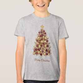 Gold Burgund Weihnachtsbaum Urlaub Tri-Blend Shirt