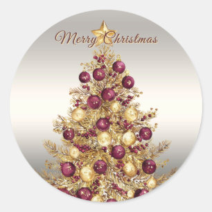Gold Burgund Weihnachtsbaum Weihnachtsfeiertag Kla Runder Aufkleber