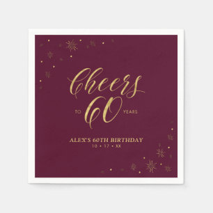 Gold & Burgunder Moderner Cheers 60. Geburtstagsfe Serviette