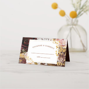 Gold Burgunder Staubrosa Hochzeit Platzkarte