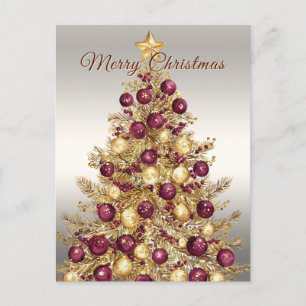 Gold Burgunder Weihnachtsbaum Urlaub Postkarte