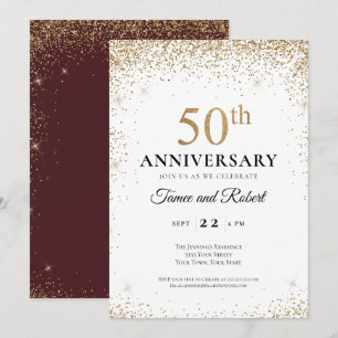 Gold Burgunder Weiß 50. Hochzeitstag Einladung