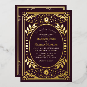 Gold & Burgunderrot Vintage Tarot Gothic Hochzeit  Folieneinladung