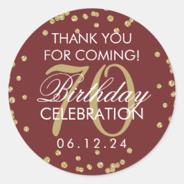 Gold Burgundy 70. Geburtstag Vielen Dank Glitzer Runder Aufkleber