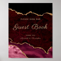 Gold Burgundy Agate Sign Gästebuch Wedding Poster