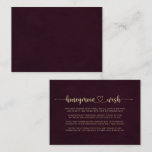 Gold Burgundy Calligraphy Honeymoon Wish Begleitkarte<br><div class="desc">Diese goldbordeauxfarbene Wunschzettel ist perfekt für eine rustikale Hochzeit. Das Design besticht durch einen wunderschönen Schriftart mit Goldkalligraphie im Hintergrund.</div>