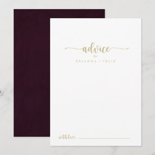 Gold Burgundy Calligraphy Wedding Advice Card Hinweiskarte