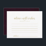 Gold Burgundy Calligraphy Wedding Advice Card Postkarte<br><div class="desc">Diese goldene kalligraphische Hochzeitsratenkarte ist perfekt für eine rustikale Hochzeit. Das schlichte und elegante Design besticht durch eine klassische und extravagante Schriftzeichen-Typografie in weißem und maronfarbenem Hintergrund. Diese Karten eignen sich perfekt für Hochzeiten, Brautpartys, Babyduschen, Graduiertenfeiern u.v.m. Personalisieren Sie die Karten mit den Namen der Braut und Bräutigam, den Eltern,...</div>