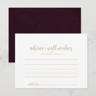Gold Burgundy Calligraphy Wedding Advice Card Postkarte