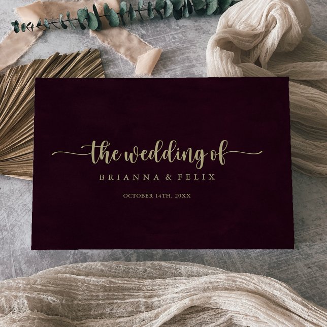 Gold Burgundy Calligraphy Wedding Guest Book Gästebuch (Von Creator hochgeladen)