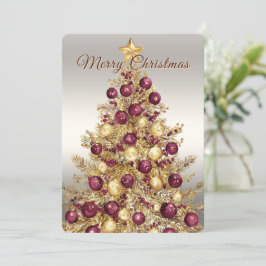 Gold Burgundy Christmas Tree Holiday Card Feiertagskarte