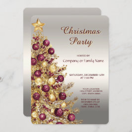 Gold Burgundy Christmas Tree Holiday Party Einladung