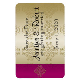 Gold Burgundy Damask Posh Wedding Save the Date Magnet