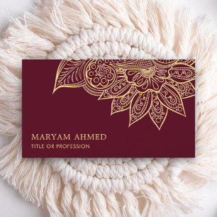 Gold Burgundy Henna Mehndi Islamic Visitenkarte