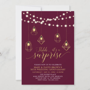 Gold Burgundy Lights Überraschung Hochzeitsjubiläu Einladung
