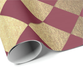 Gold Burgundy Maroon Metallic Square Chessboard Geschenkpapier