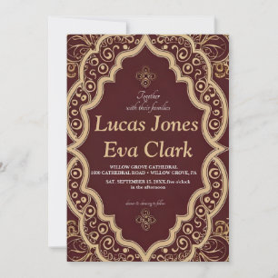 Gold Burgundy Mehendi Henna Indian Wedding Invitat Einladung