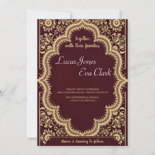 Gold Burgundy Mehendi Henna Indian Wedding Invitat Einladung