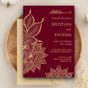 Gold Burgundy Mehendi Henna Islamische Hochzeit Einladung