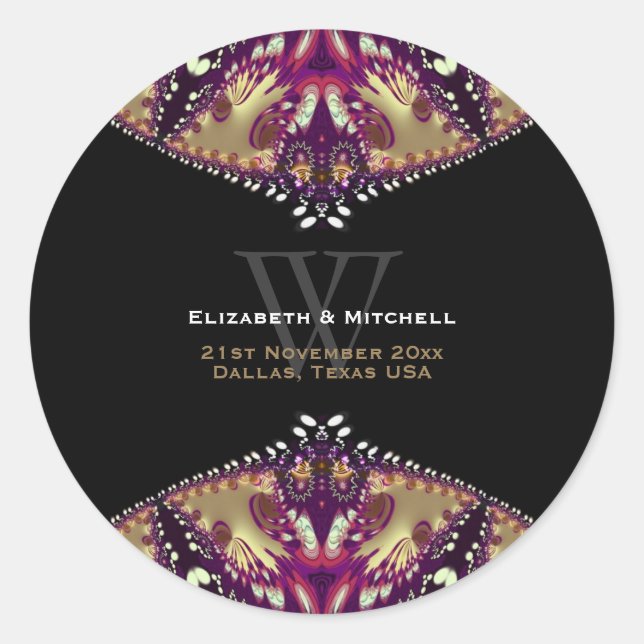 Gold Burgundy Modern Batik Monogram Runder Aufkleber (Vorderseite)