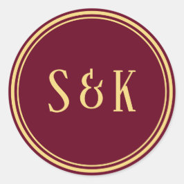 Gold Burgundy Monogram Umschlag Aufkleber