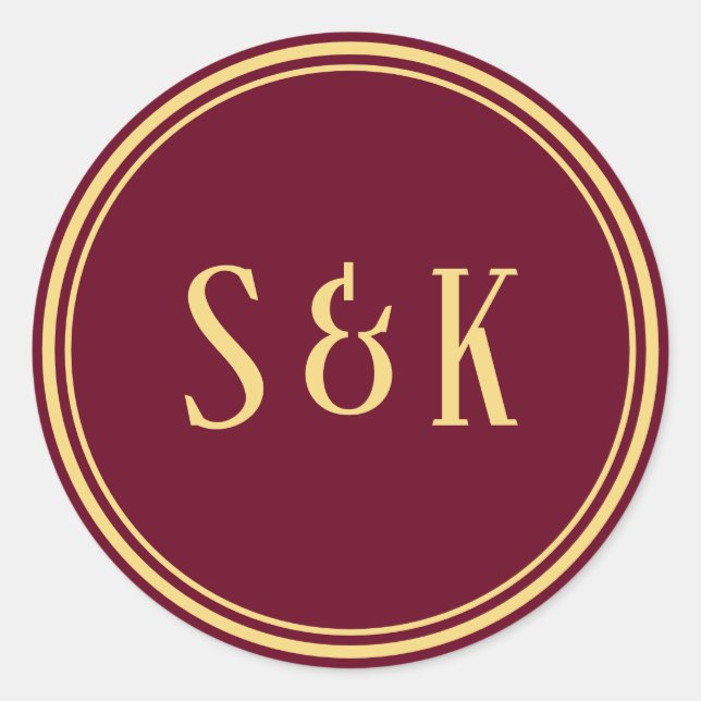 Gold Burgundy Monogram Umschlag Aufkleber (Vorderseite)