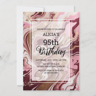 Gold Burgundy Pink Marble Fluid 95. Geburtstag Einladung